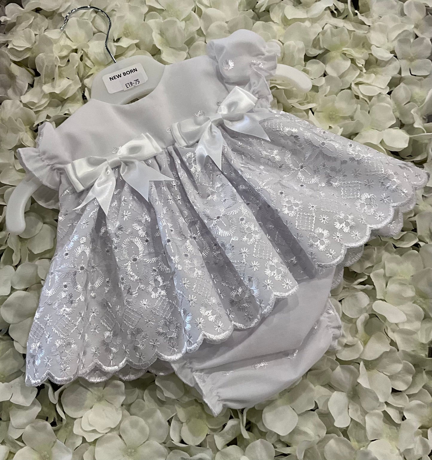 Baby White Embroidery Anglaise Dress with matching Pants