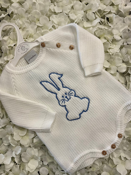 Dandelion Knitted Romper with Bunny Embroidered on Front and Back
