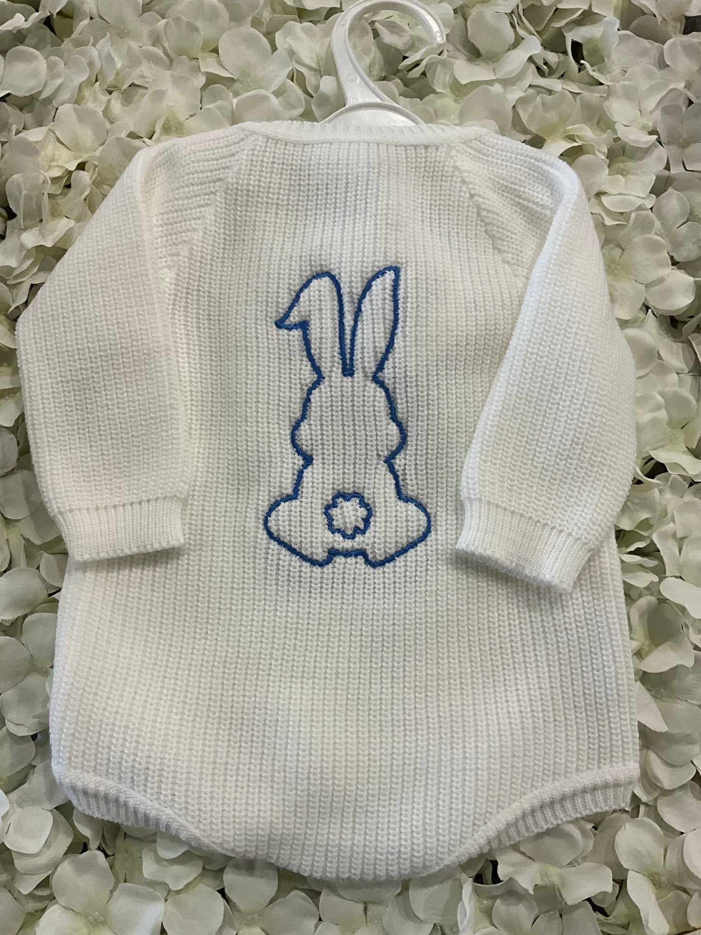 Dandelion Knitted Romper with Bunny Embroidered on Front and Back
