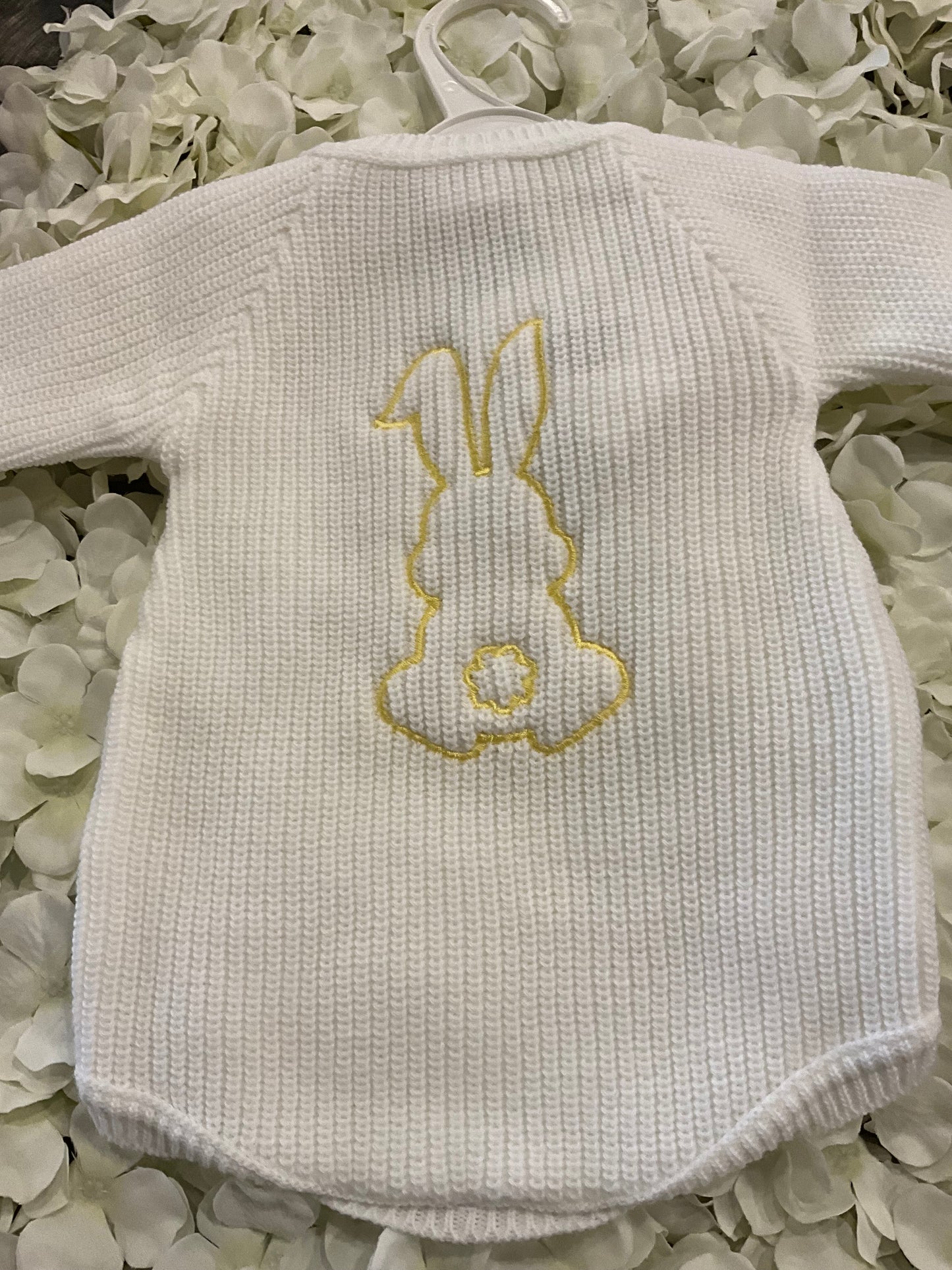 Dandelion Knitted Romper with Embroidered Bunny on Back and Front