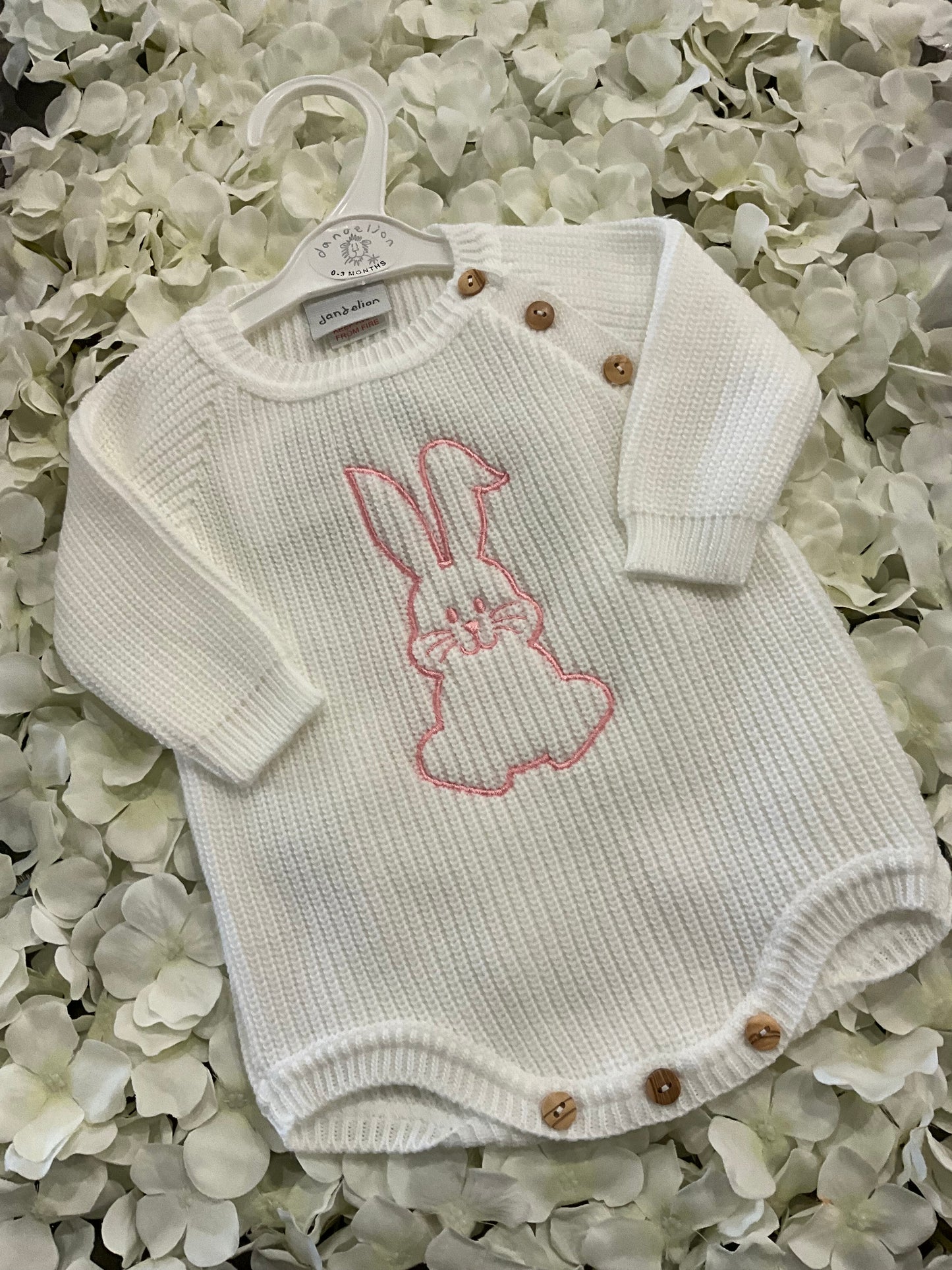 Dandelion Knitted Romper with Embroidered Rabbit Back and Front