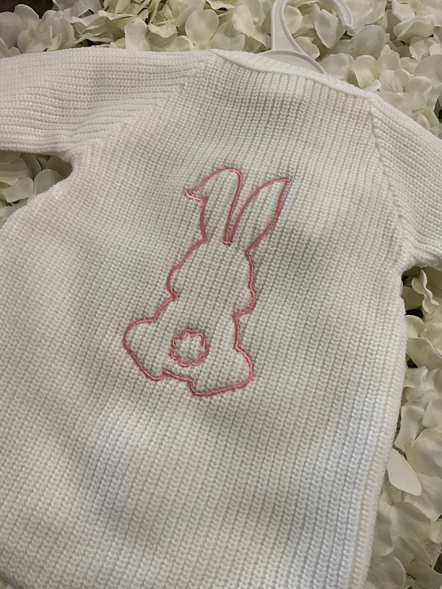 Dandelion Knitted Romper with Embroidered Rabbit Back and Front