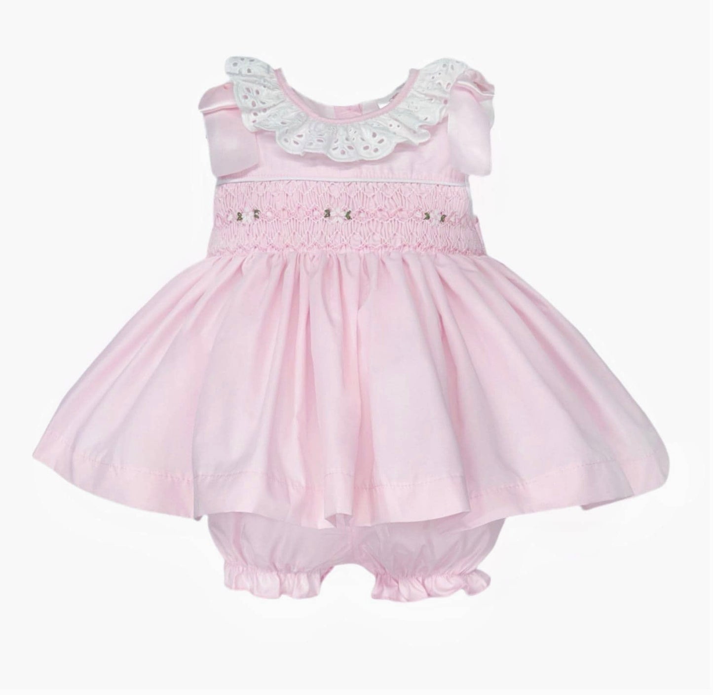 Wee Me Pink Girls Smocked Embroidered Dress with matching Pants