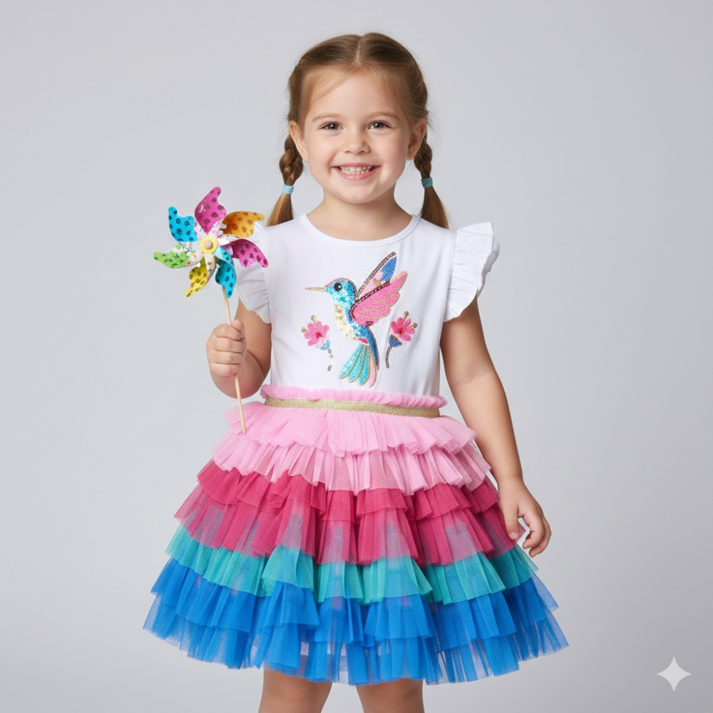 Miss Humming Bird Sequin Multi Coloured Tutu Dress