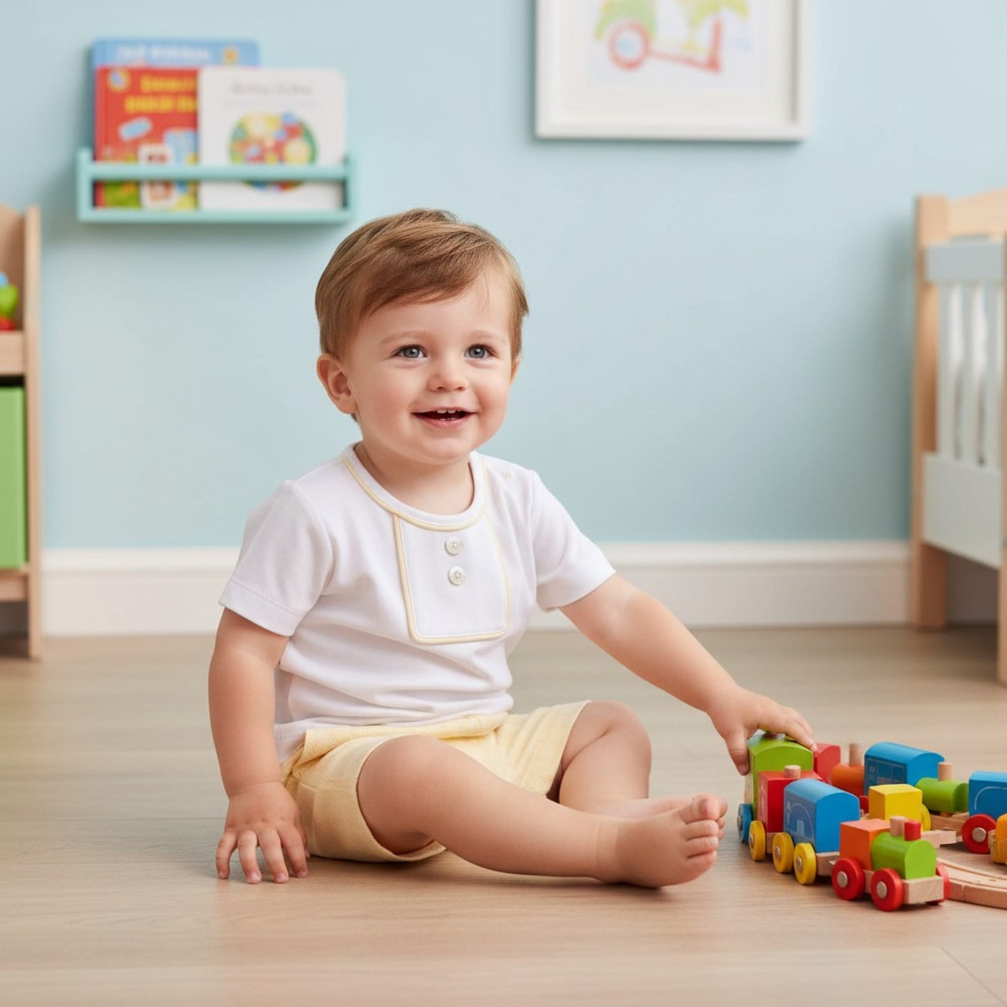 Mintini Boys Yellow White Piped Short Set