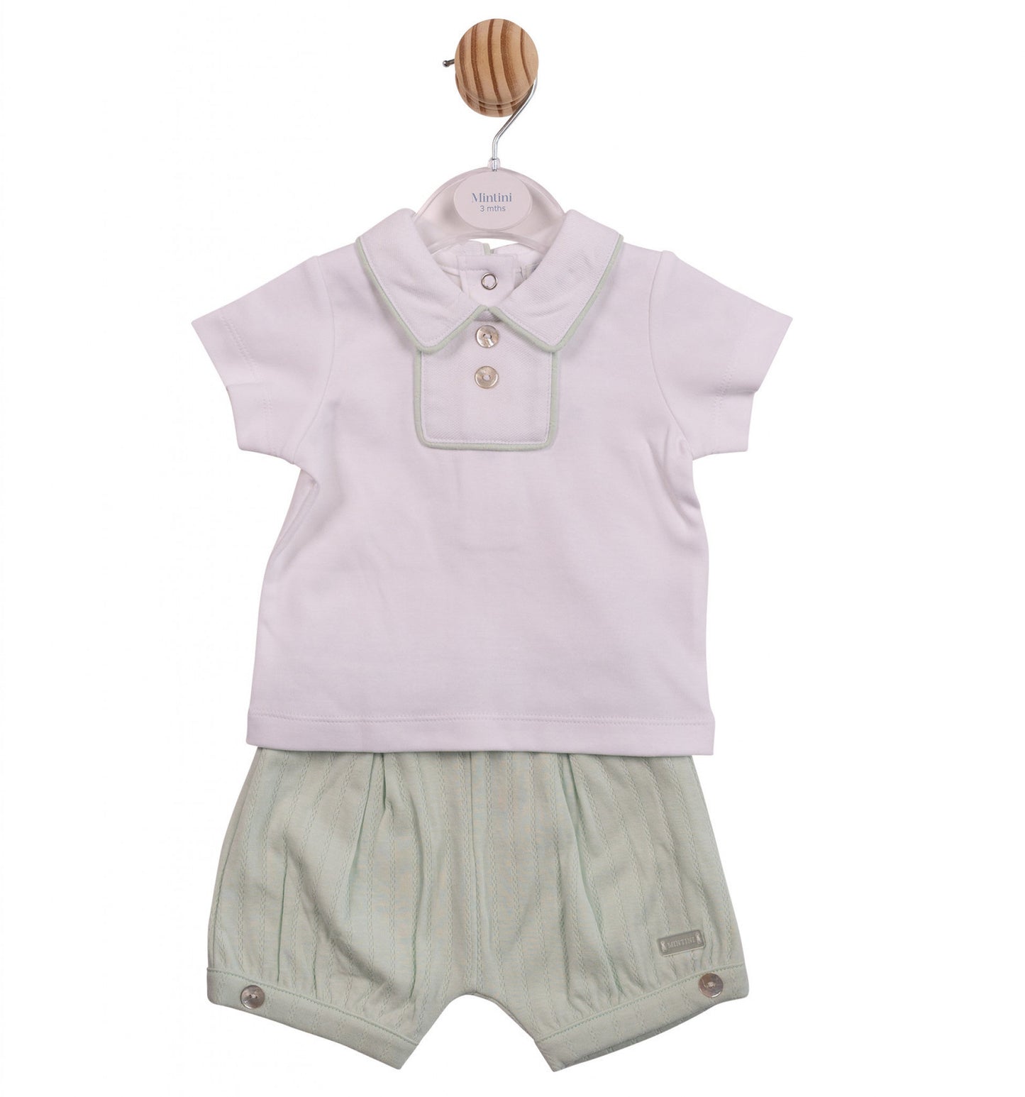 Mintini Boys Pistachio Green Bloomer Shorts and Top Set
