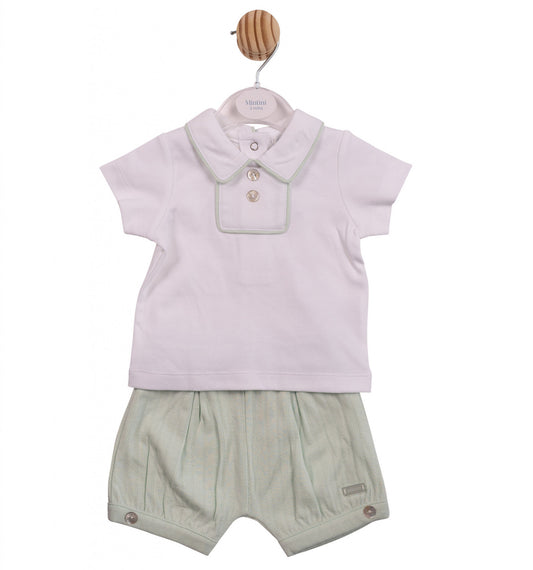Mintini Boys Pistachio Green Bloomer Shorts and Top Set