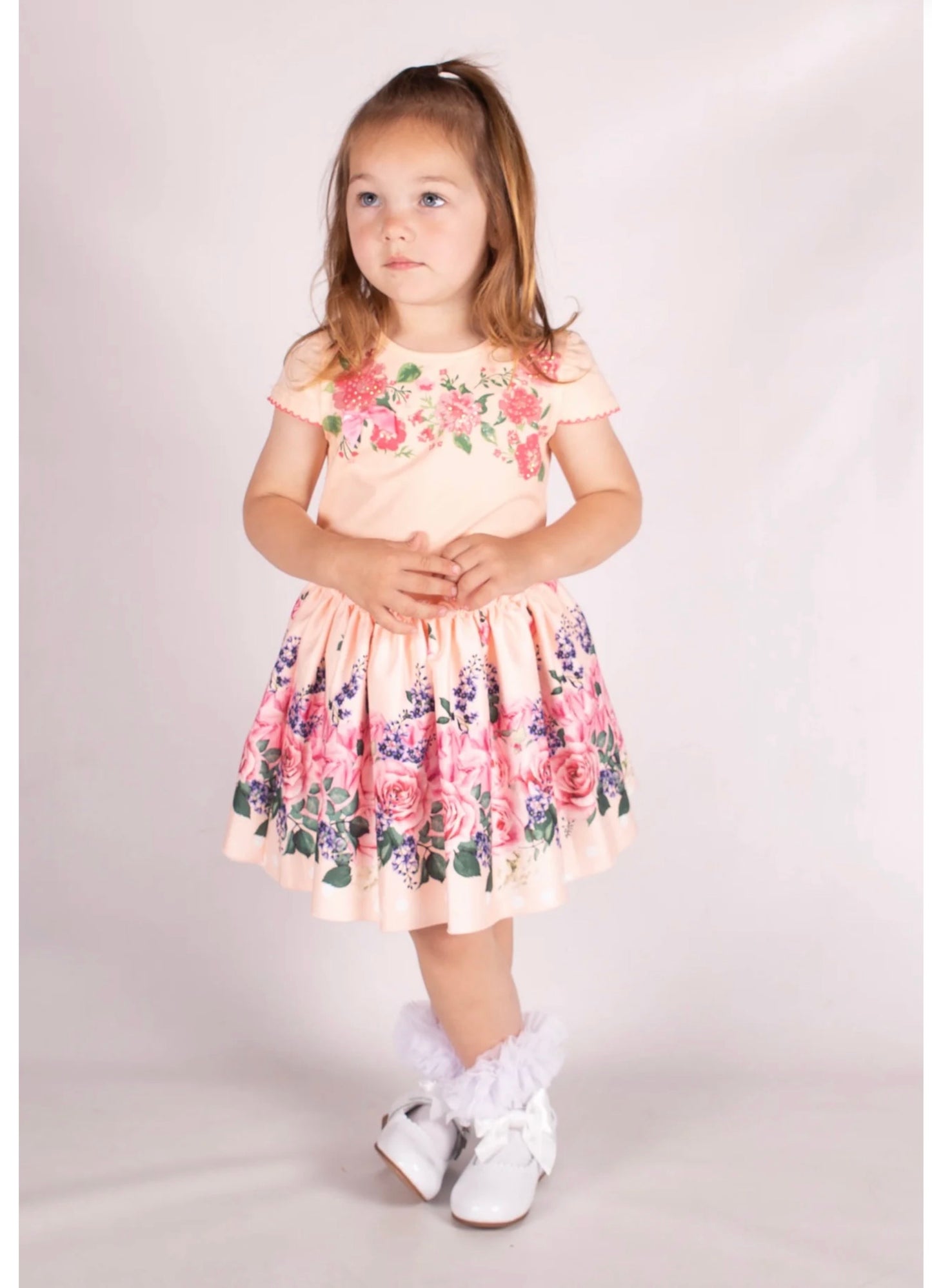 Beau Kid Peach/Pink Floral Skirt and Top Set