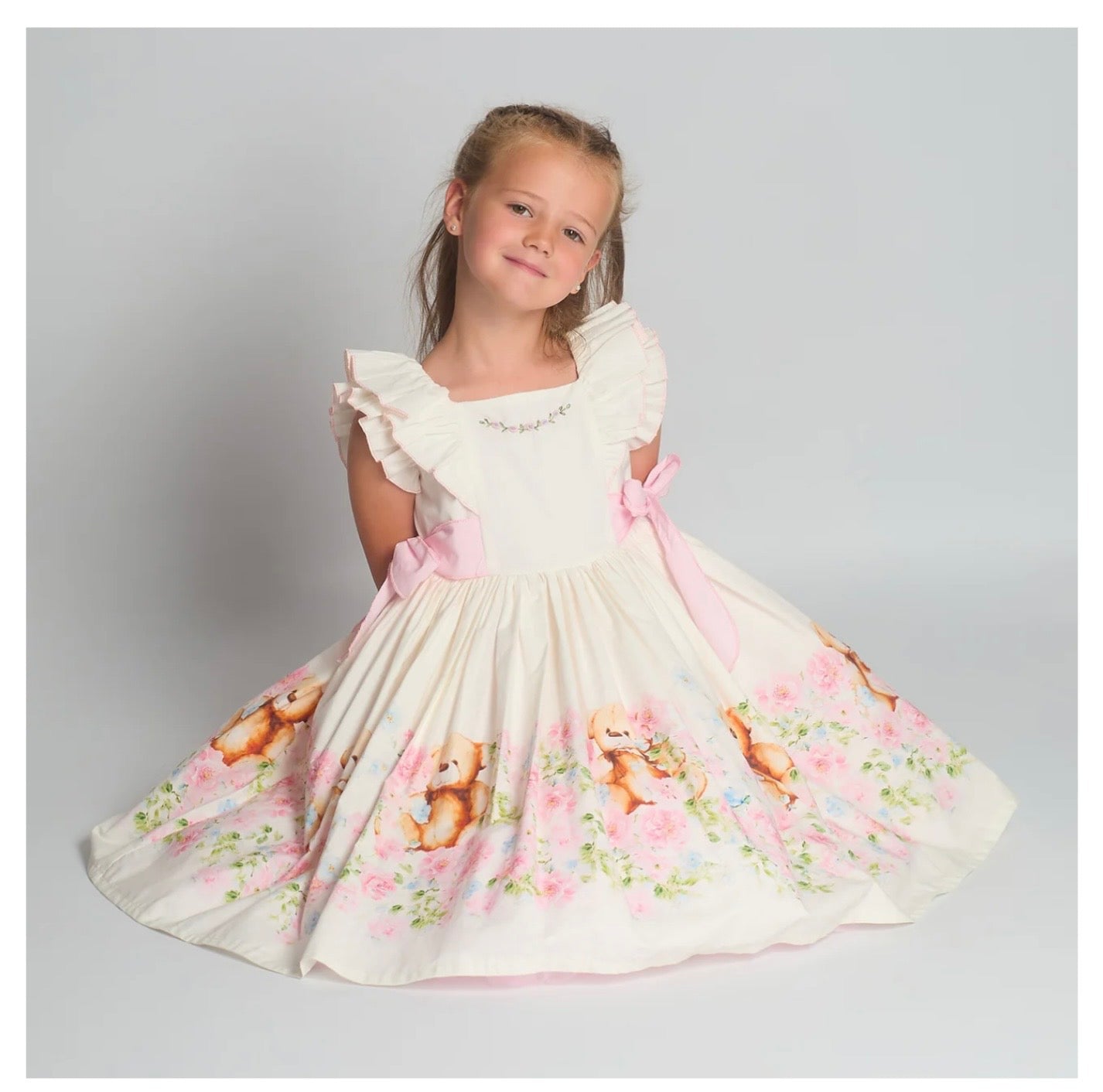 Beau Kid Beautiful Dress with Teddy Bear/Floral Print