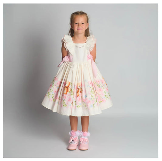 Beau Kid Beautiful Dress with Teddy Bear/Floral Print