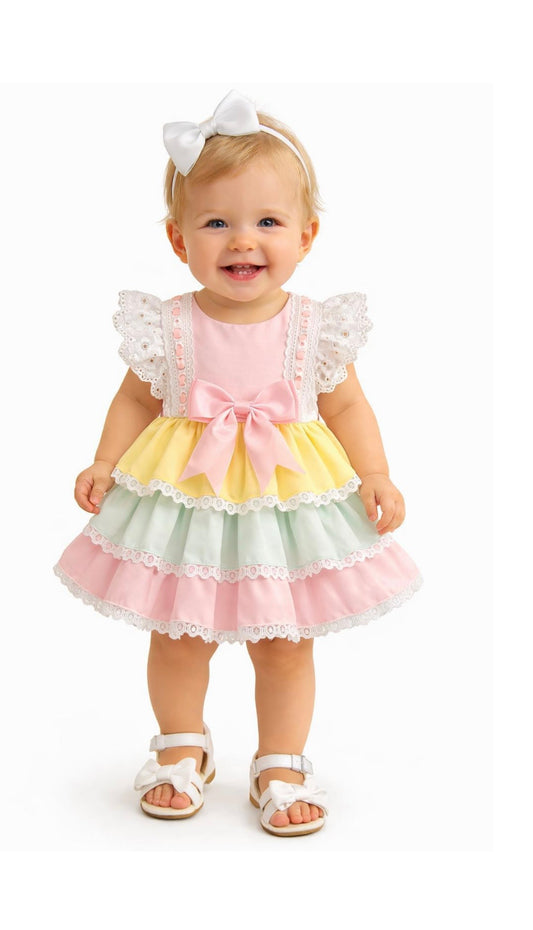 Kinder Boutique Tiered Dress with Lace and Bows