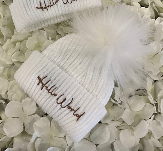 Hello World Faux Fur Pom Pom Hat
