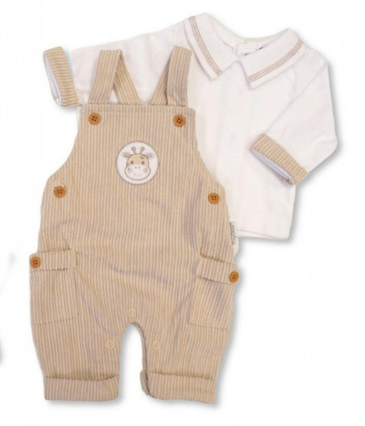 My Little Chick Soft Corduroy Giraffe Dungaree Set
