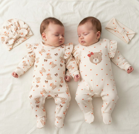 MiniCayzen Twin Pack of Two Teddy Rompers