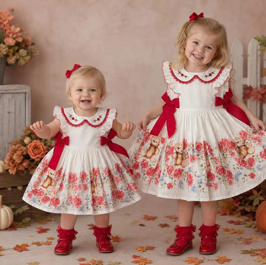 Beau Kid Beautiful Teddy Print Red Floral Dress