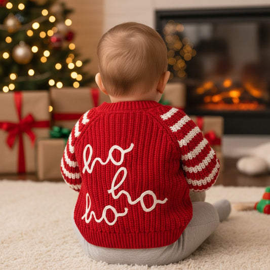 Rock A Bye Baby Embroidered Ho Ho Ho Red White Cardigan