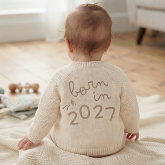 Rock A Bye Baby Cream Cardigan with Embroidered Born in 2027